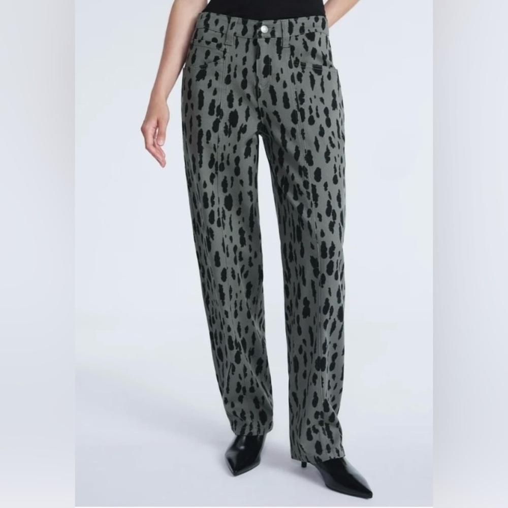 Scoop Herbal Olive Leopard Print Seamed Barrel Jeans NWT in Various Sizes